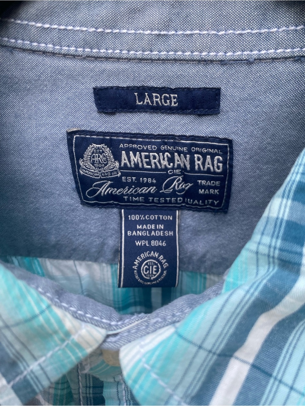 American Rag Teal, Aqua and White Plaid Button-Down Shirt